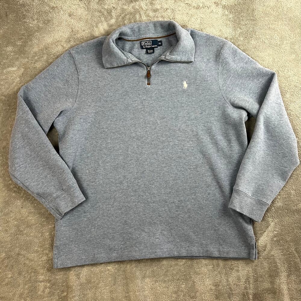 Polo Ralph Lauren Quarter Zip Sweater Mens XL Light Blue Classic Preppy
